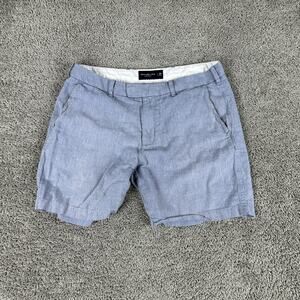 Abercrombie & Fitch Shorts Mens 34 Blue Linen Blend Chambray Chino Flat Front